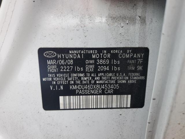 KMHDU46DX8U453405 - 2008 HYUNDAI ELANTRA GLS WHITE photo 13