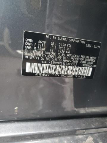 4S3BWAC63L3022512 - 2020 SUBARU LEGACY PREMIUM GRAY photo 12