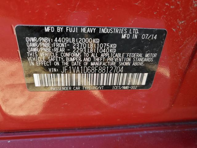 JF1VA1D68F8812704 - 2015 SUBARU WRX PREMIUM RED photo 12