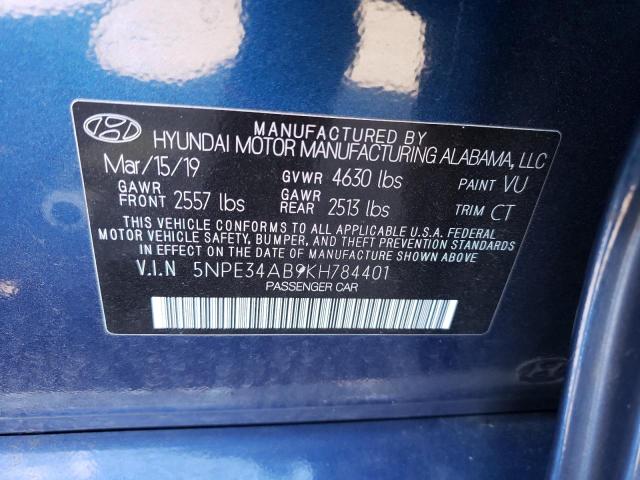 5NPE34AB9KH784401 - 2019 HYUNDAI SONATA LIMITED TURBO BLUE photo 12