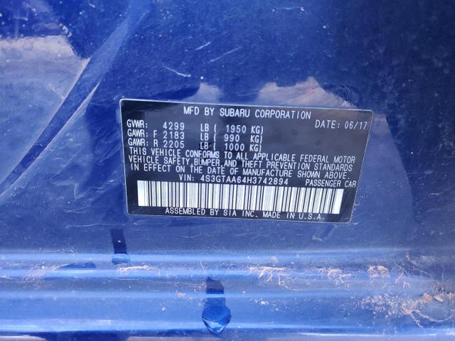 4S3GTAA64H3742894 - 2017 SUBARU IMPREZA BLUE photo 12