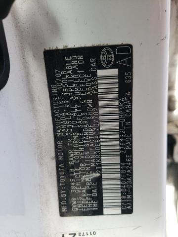 2T1KR30E88C707702 - 2008 TOYOTA COROLLA MA XR WHITE photo 12