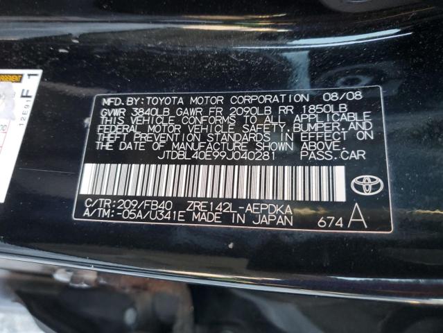 JTDBL40E99J040281 - 2009 TOYOTA COROLLA BASE BLACK photo 13