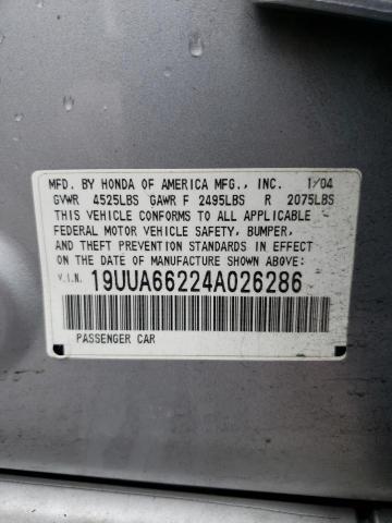 19UUA66224A026286 - 2004 ACURA TL SILVER photo 12