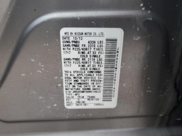 JN8AS5MT8DW514928 - 2013 NISSAN ROGUE S GRAY photo 13