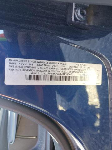 3VW2K7AJ5CM308461 - 2012 VOLKSWAGEN JETTA BASE BLUE photo 12