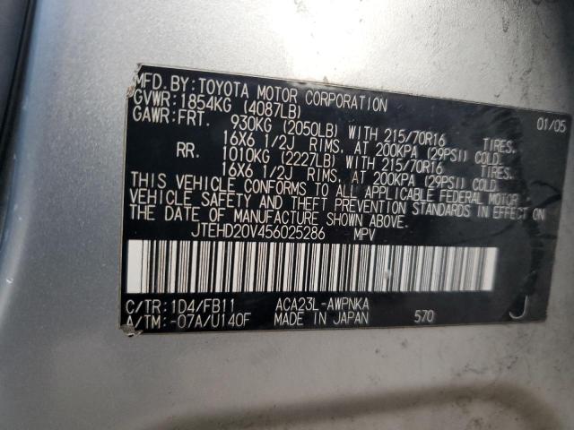 JTEHD20V456025286 - 2005 TOYOTA RAV4 SILVER photo 13