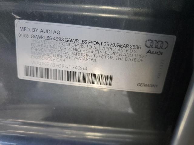 WAUKF78E08A134364 - 2008 AUDI A4 2.0T AVANT QUATTRO GRAY photo 12