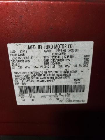 2LMTJ8LR5GBL49697 - 2016 LINCOLN MKX RESERVE 红色 照片 12