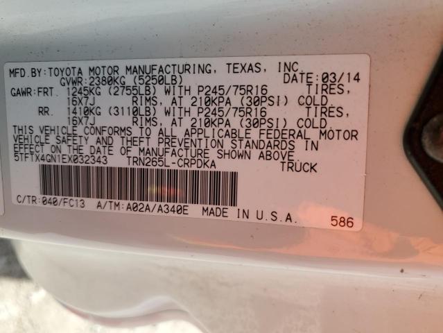 5TFTX4GN1EX032343 - 2014 TOYOTA TACOMA PRERUNNER ACCESS CAB WHITE photo 12