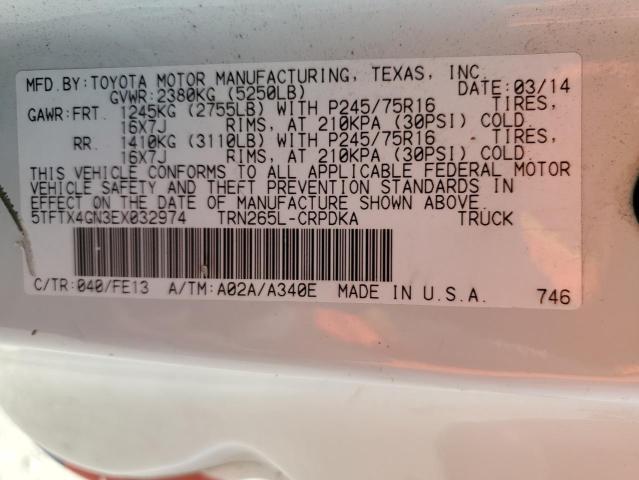 5TFTX4GN3EX032974 - 2014 TOYOTA TACOMA PRERUNNER ACCESS CAB WHITE photo 12
