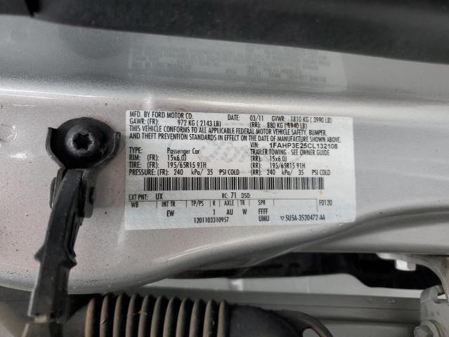 1FAHP3E25CL132108 - 2012 FORD FOCUS S SILVER photo 12