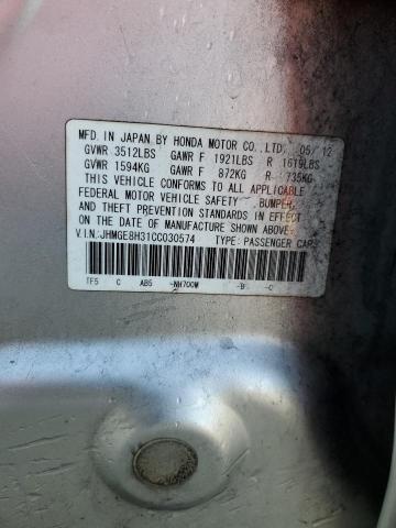 JHMGE8H31CC030574 - 2012 HONDA FIT SILVER photo 12