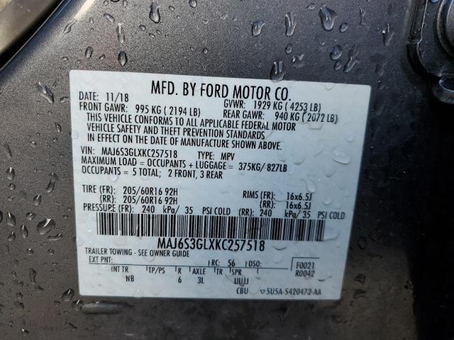 MAJ6S3GLXKC257518 - 2019 FORD ECOSPORT SE Grafito foto 13