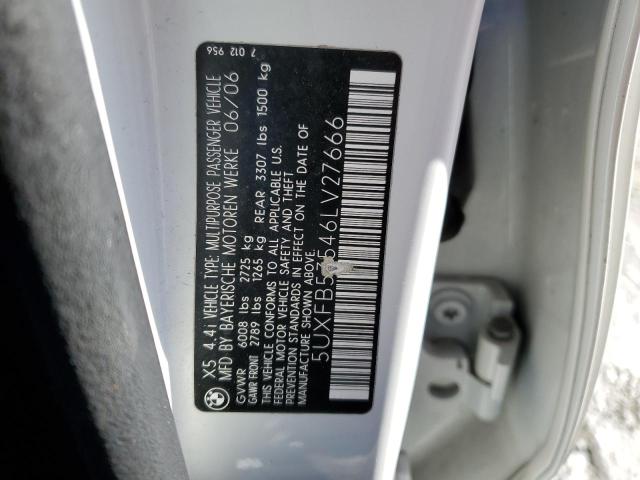 5UXFB53546LV27666 - 2006 BMW X5 4.4I WHITE photo 12