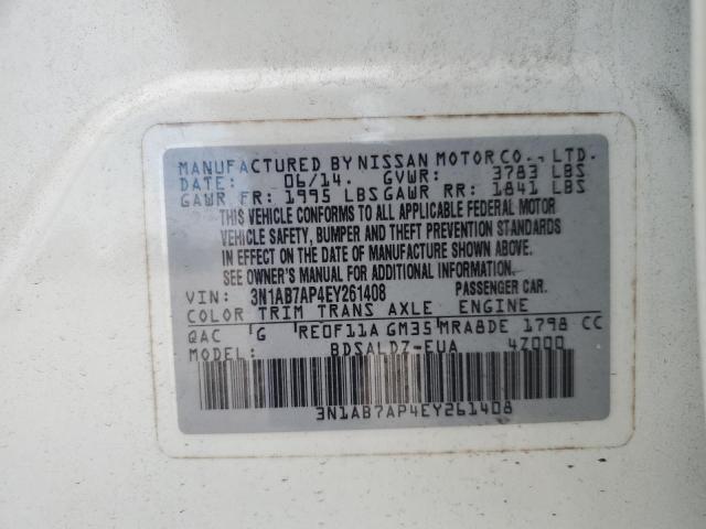 3N1AB7AP4EY261408 - 2014 NISSAN SENTRA S WHITE photo 12