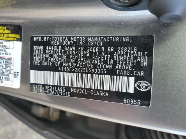 4T1BF32K25U593055 - 2005 TOYOTA CAMRY LE GRAY photo 12