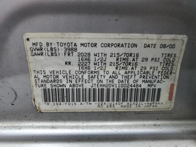 JTEHH20V110024484 - 2001 TOYOTA RAV4 SILVER photo 13