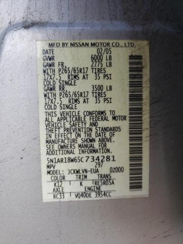 5N1AR18W65C734281 - 2005 NISSAN PATHFINDER LE 银色 照片 13