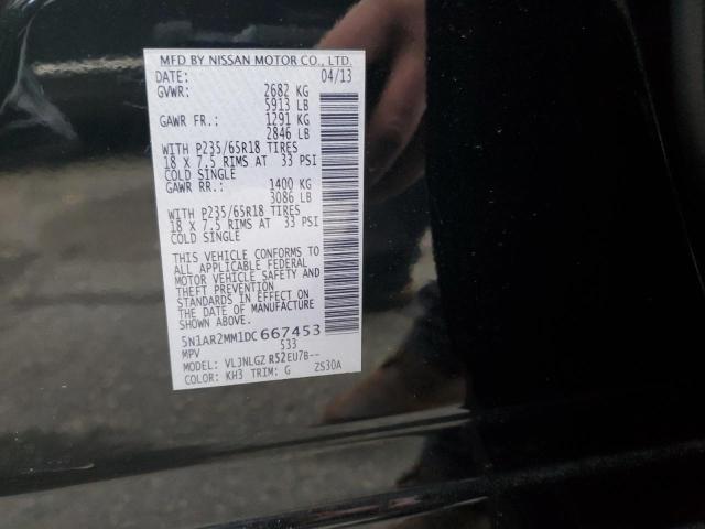 5N1AR2MM1DC667453 - 2013 NISSAN PATHFINDER S 黑色 照片 12
