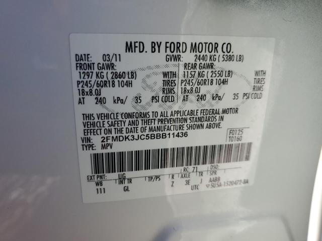 2FMDK3JC5BBB11436 - 2011 FORD EDGE SEL WHITE photo 12