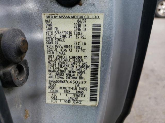 1N6AD06W87C450537 - 2007 NISSAN FRONTIER K GRAY photo 12