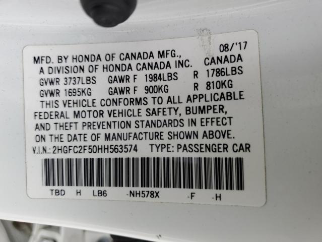 2HGFC2F50HH563574 - 2017 HONDA CIVIC LX WHITE photo 12