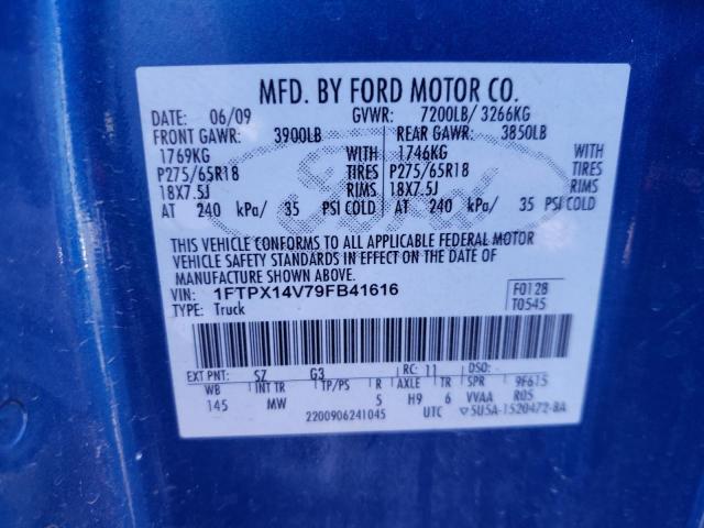 1FTPX14V79FB41616 - 2009 FORD F150 SUPER CAB BLUE photo 12