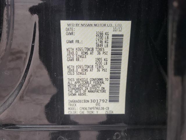 1N6BA0EC8DN301792 - 2013 NISSAN TITAN S BLACK photo 12