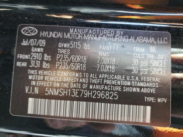 5NMSH13E79H296825 - 2009 HYUNDAI SANTA FE SE BLACK photo 12