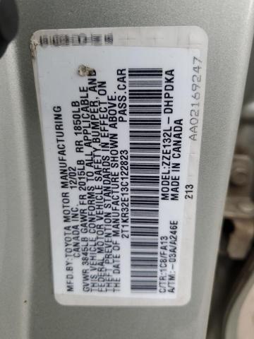 2T1KR32E13C122823 - 2003 TOYOTA COROLLA MA XR GRAY photo 12