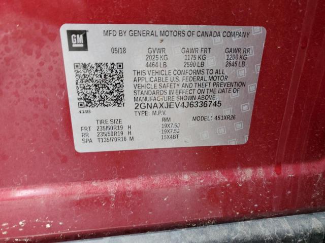 2GNAXJEV4J6336745 - 2018 CHEVROLET EQUINOX LT RED photo 12