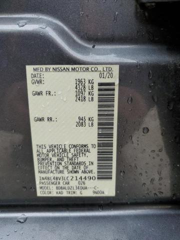 1N4BL4BV3LC214490 - 2020 NISSAN ALTIMA S CHARCOAL photo 12
