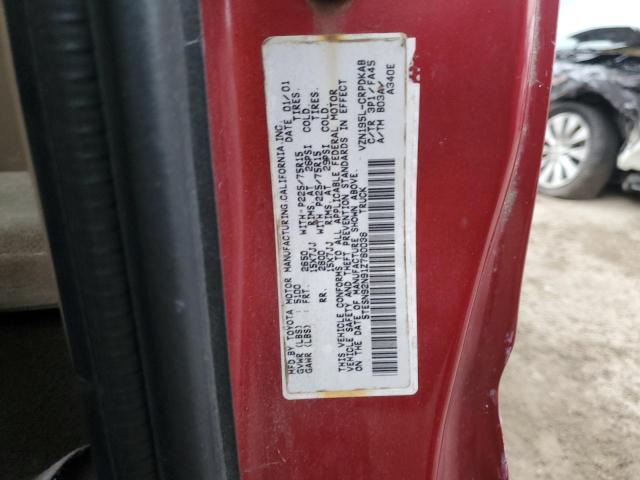 5TESN92N91Z780038 - 2001 TOYOTA TACOMA XTRACAB PRERUNNER წითელი ფოტო 12