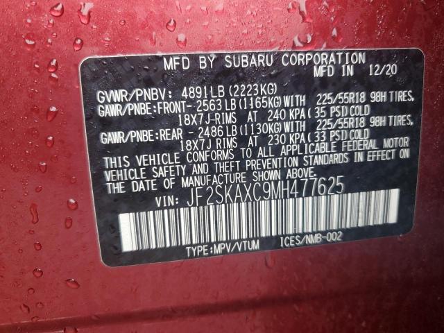 JF2SKAXC9MH477625 - 2021 SUBARU FORESTER TOURING RED photo 12