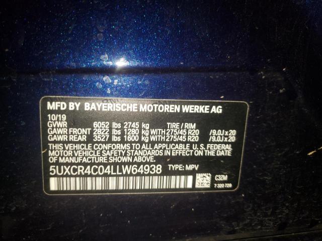 5UXCR4C04LLW64938 - 2020 BMW X5 SDRIVE 40I BLUE photo 12