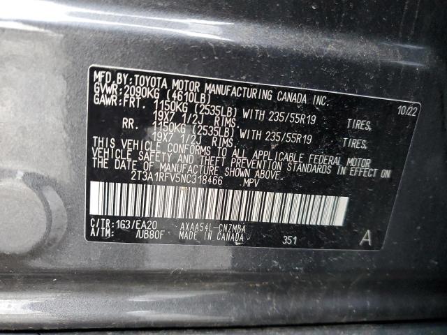 2T3A1RFV5NC318466 - 2022 TOYOTA RAV4 XLE PREMIUM GRAY photo 13