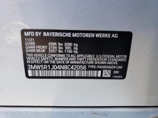 3MW5R1J04N8C42056 - 2022 BMW 330I WHITE photo 12