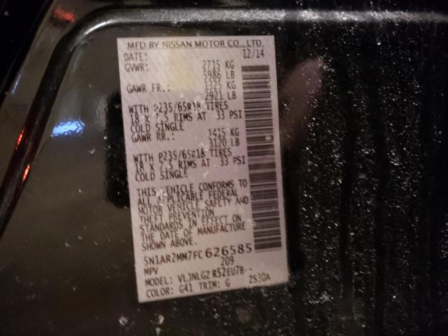 5N1AR2MM7FC626585 - 2015 NISSAN PATHFINDER S 黑色 照片 13