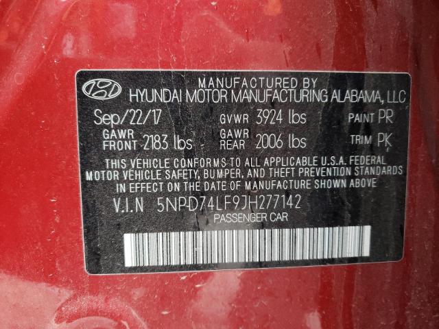 5NPD74LF9JH277142 - 2018 HYUNDAI ELANTRA SE RED photo 12