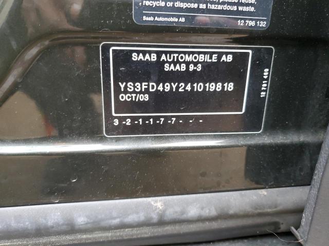 YS3FD49Y241019818 - 2004 SAAB 9-3 ARC BLACK photo 12