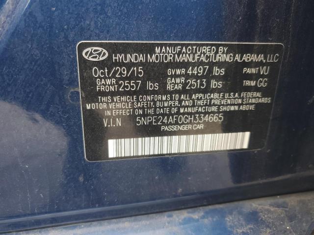 5NPE24AF0GH334665 - 2016 HYUNDAI SONATA SE BLUE photo 12