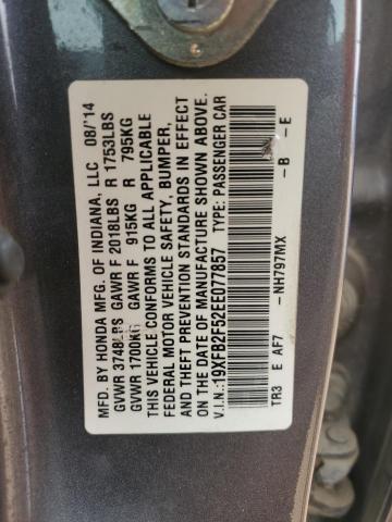 19XFB2F52EE077857 - 2014 HONDA CIVIC LX GRAY photo 12