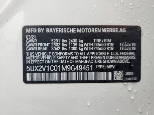 5UX2V1C01M9G49451 - 2021 BMW X4 XDRIVE30I WHITE photo 13