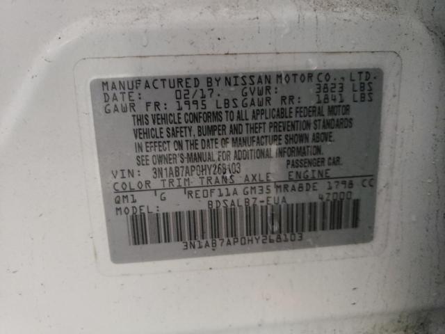 3N1AB7AP0HY268103 - 2017 NISSAN SENTRA S WHITE photo 12