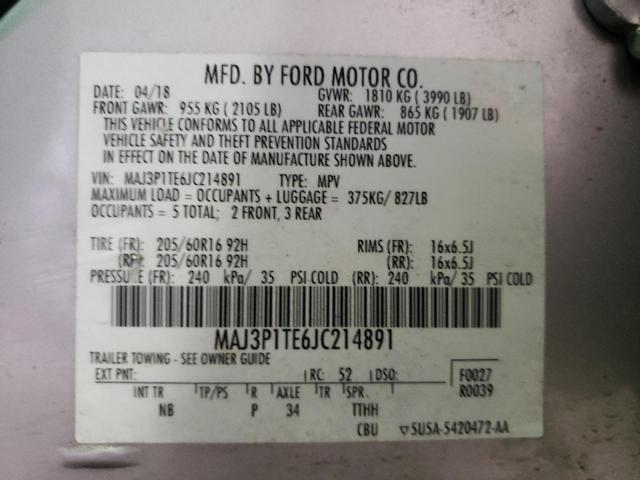 MAJ3P1TE6JC214891 - 2018 FORD ECOSPORT SE SILVER photo 12