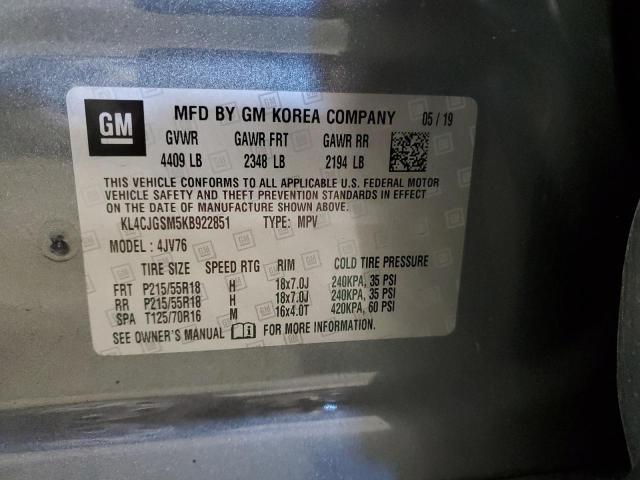 KL4CJGSM5KB922851 - 2019 BUICK ENCORE ESSENCE GRAY photo 14