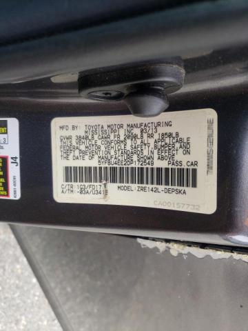 5YFBU4EE2DP172549 - 2013 TOYOTA COROLLA BASE GRAY photo 12