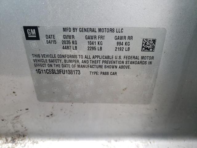 1G11C5SL3FU138173 - 2015 CHEVROLET MALIBU 1LT 银色 照片 12