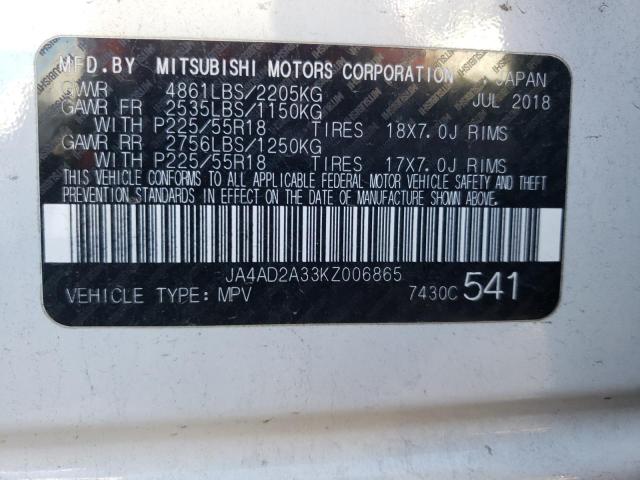 JA4AD2A33KZ006865 - 2019 MITSUBISHI OUTLANDER ES WHITE photo 13